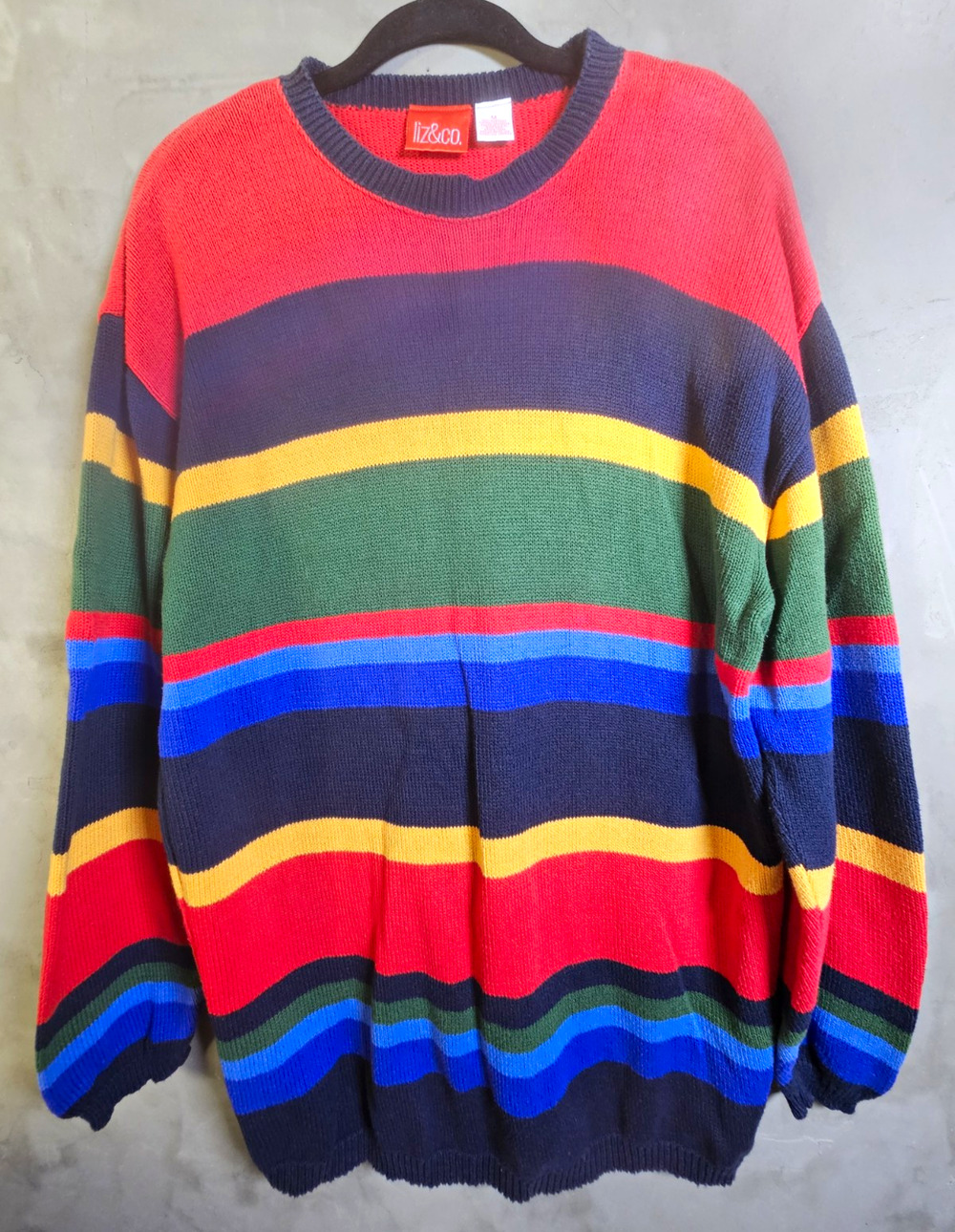 liz&co. Womens Knit Striped Crew Neck Pullover Sweater Cotton Lightweight M